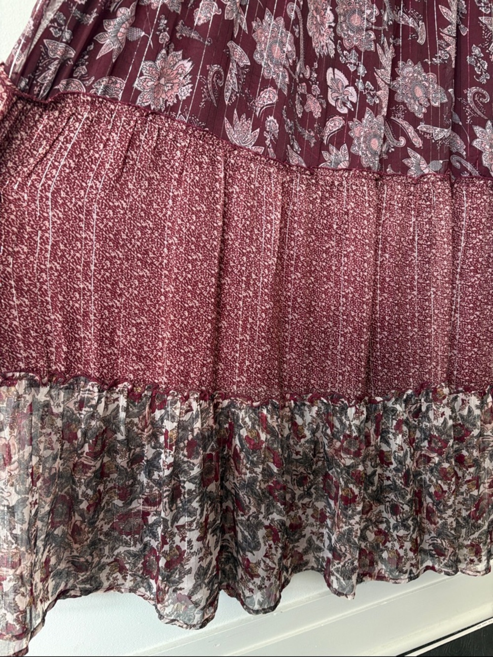 Sweet magnolia Boho Tiered Floral Maxi Dress in Burgundy paisley floral XXL - Picture 5 of 7